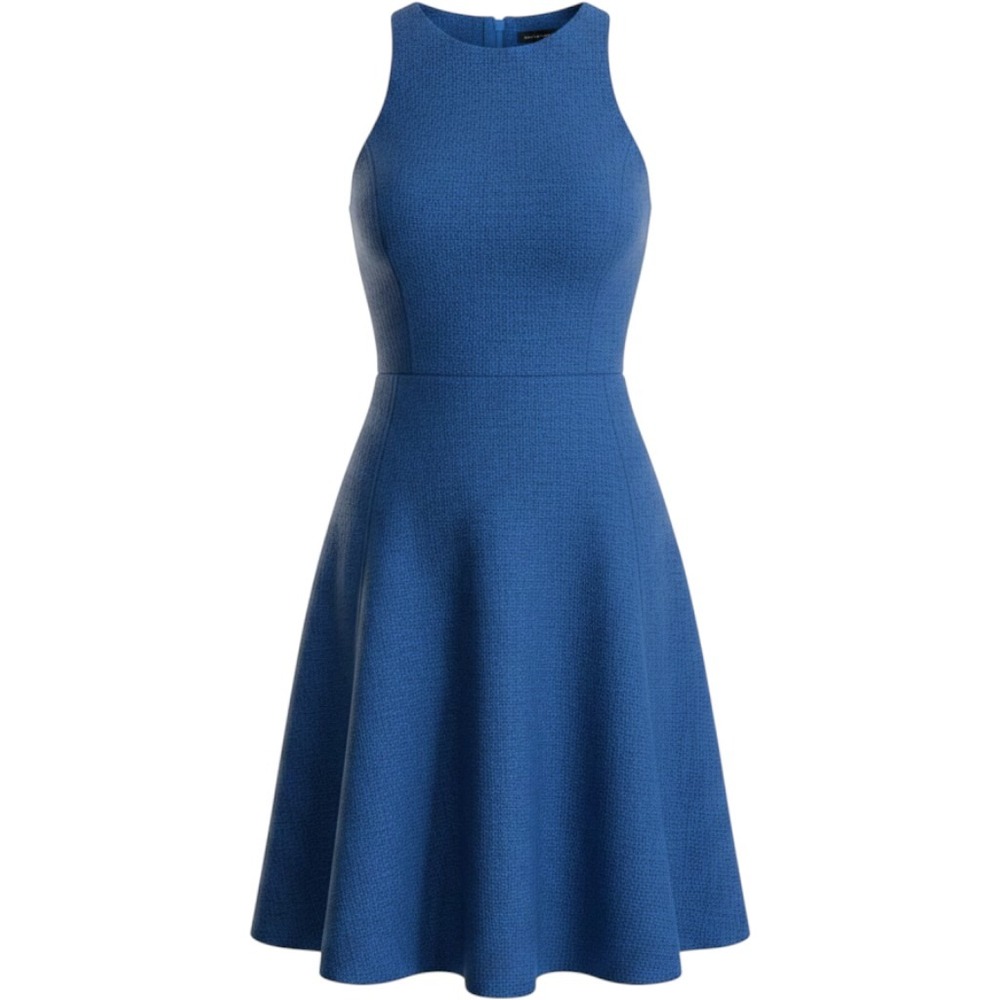 Banana‎ Republic Women Dress Blue 0 Tweed Sleeveless Fit Flare Pocket Minimalist